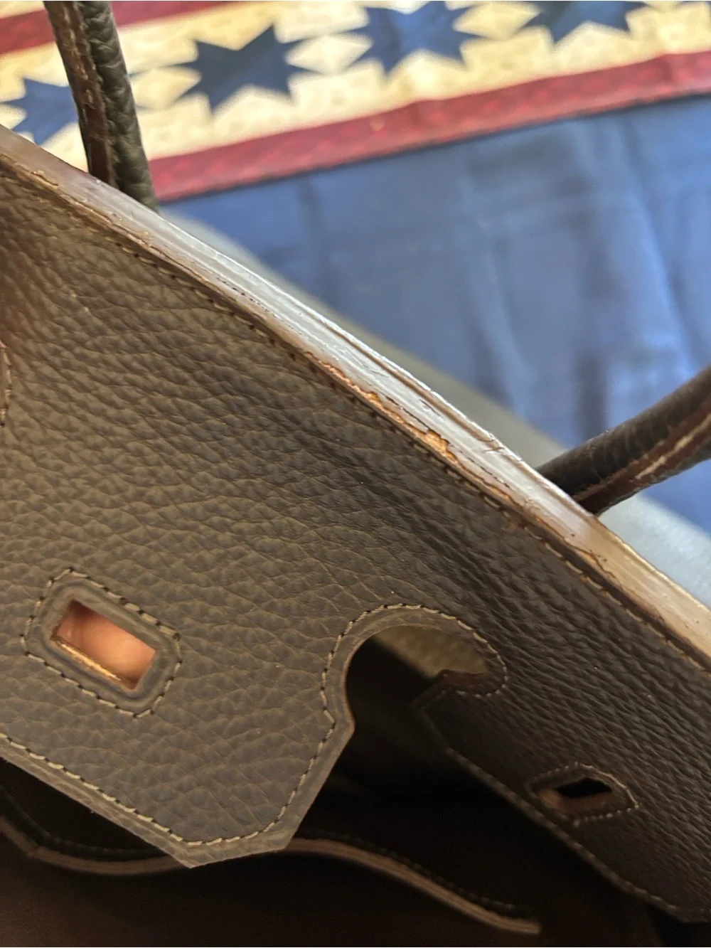 Dark brown  Pebbled Leather Top-Handle Satchel.